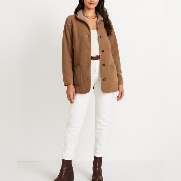 L.L. Bean Vintage Beige Fleece sherpa Outerwear barn coat - Picture 11 of 12